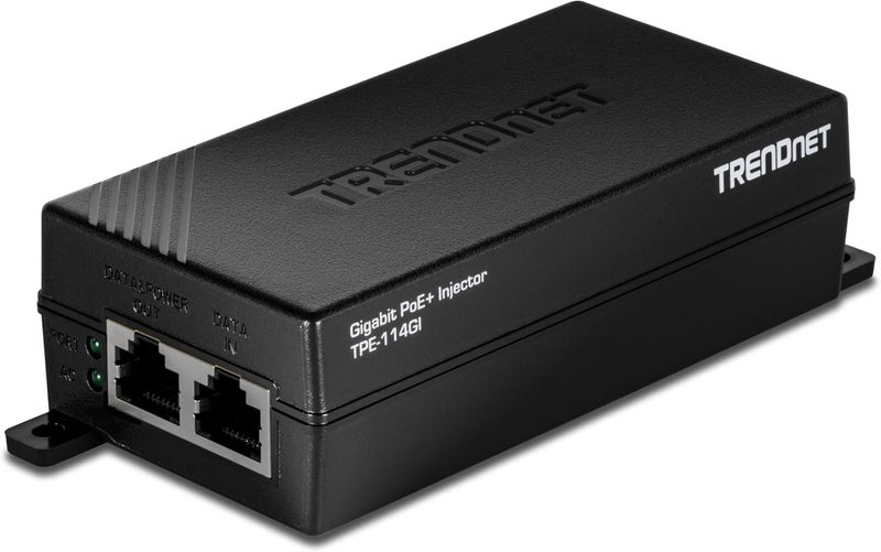 Trendnet محاقن Gigabit PoE+، TPE-114GI، يوفر PoE (15.4W)، PoE+ (30W)، جهاز شبكة PoE يصل إلى 100م (328 قدم)، توصيل وتشغيل، متوافق مع NDAA و TAA، أسود - Image 1