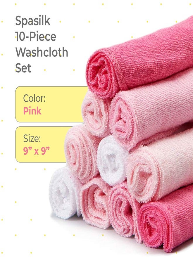 Spasilk Baby Washcloth Wipes Set for Newborn Boys and Girls, Soft Terry, Pack of 10, Pink - Image 2