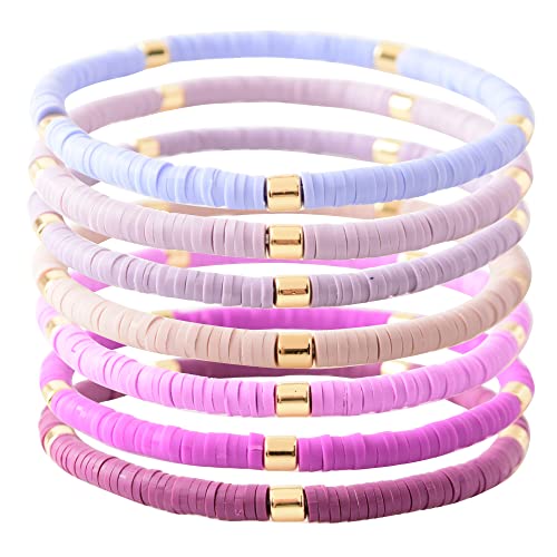 GOOJIDS Surfer Heishi Clay Bead Bracelets for Women Bohemian Stackable Gold Plated Beaded Stretch Bracelets Elastic Layering Friendship Bracelets Set Boho Jewelry - Image 4