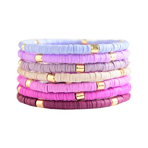 GOOJIDS Surfer Heishi Clay Bead Bracelets for Women Bohemian Stackable Gold Plated Beaded Stretch Bracelets Elastic Layering Friendship Bracelets Set Boho Jewelry - Image 1