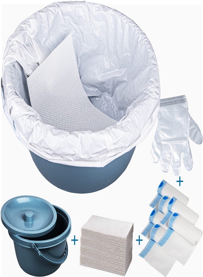 MINIVON Commode Bucket with Liners and Absorbent Pads - Commode Bucket Replacement Universal Fit - 30 Disposable Bedside Commode Liners and 30 Pads for Adult Commode Chairs, Portable & Camping Toilet Bags - Image 1