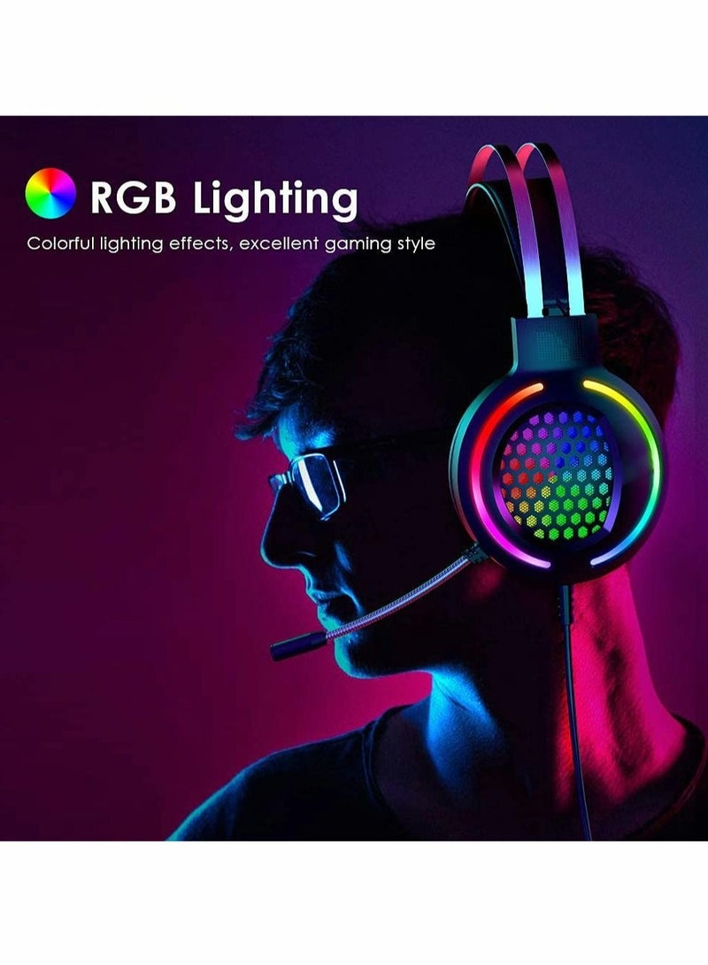 Captaintech Gaming Headset with Microphone Noice Cancelling Stereo Surround Sound Music Headphone  for PC Xbox One LED Light Intense Bass Laptop Mac fit Girlfriend Gift - Image 4