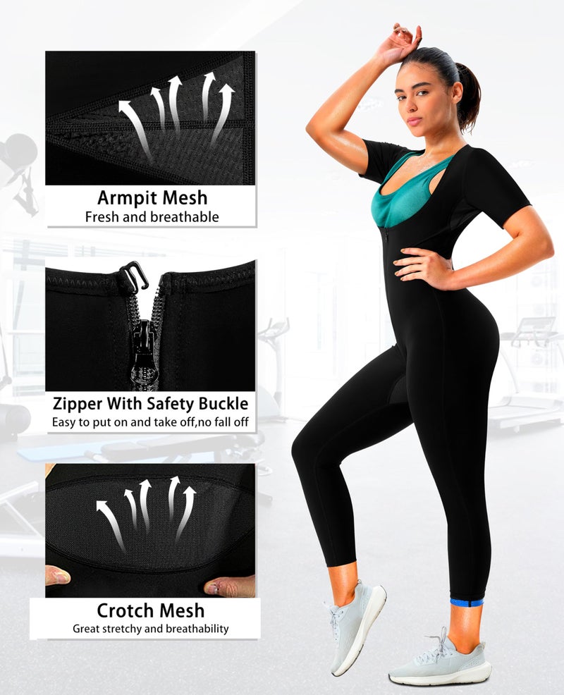 DYUAI Sauna Suit for Women Sweat Jumpsuit Waist Trainer Slimming Leggings Workout,Armpit and Crotch Mesh(BH70022-01-L) - Image 3