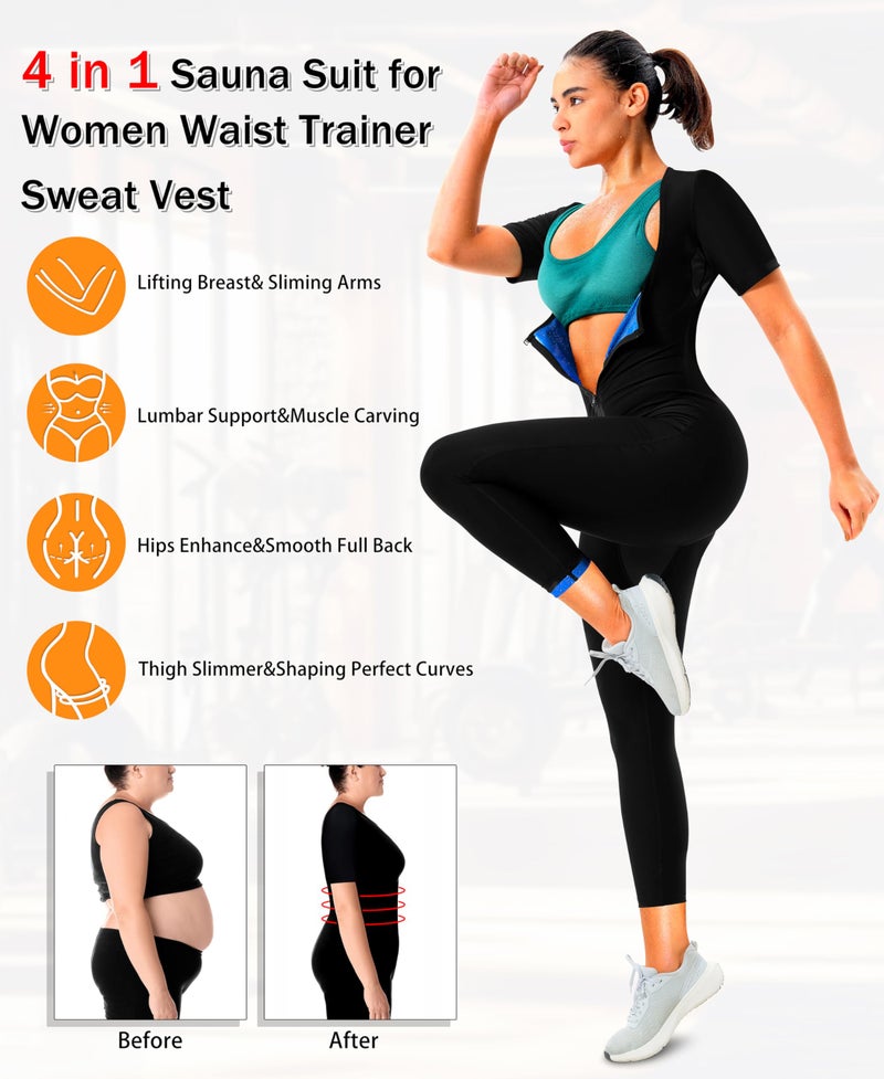 DYUAI Sauna Suit for Women Sweat Jumpsuit Waist Trainer Slimming Leggings Workout,Armpit and Crotch Mesh(BH70022-01-L) - Image 4