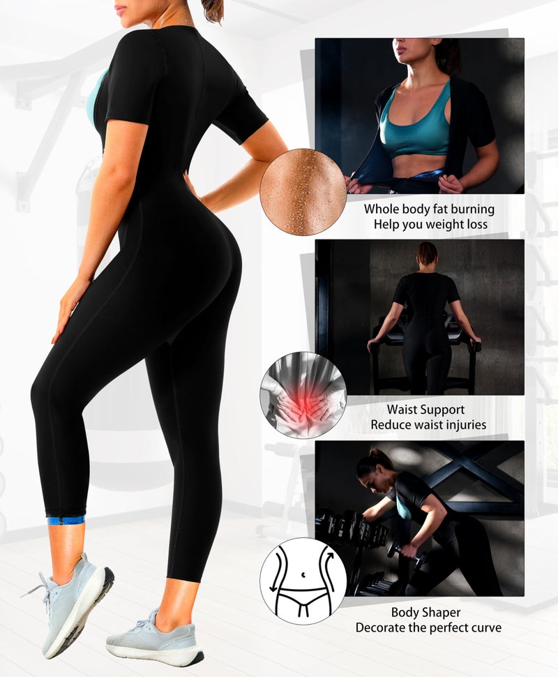 DYUAI Sauna Suit for Women Sweat Jumpsuit Waist Trainer Slimming Leggings Workout,Armpit and Crotch Mesh(BH70022-01-L) - Image 2
