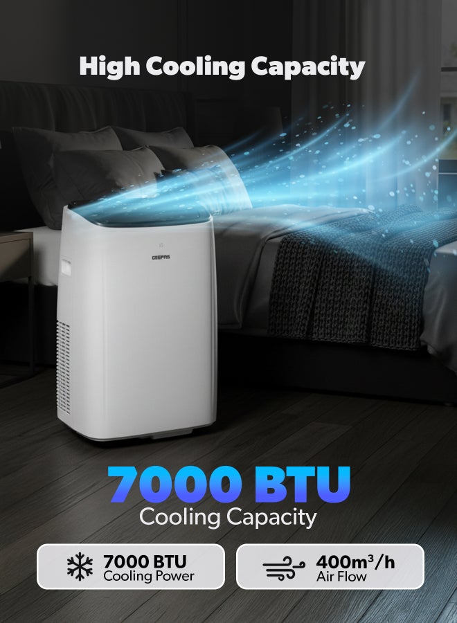GEEPAS Portable Air Conditioner 3 Modes T1 Compressor | 2 Speed Settings, Dehumidification, Self-Evaporation, Cooling | Digital Display, Remote Control, 24 Hours Timer | Easy to Move Wheels, Perfect for Bedrooms, Living Rooms, Offices, Small Apartments GACP7023CU WHITE - Image 3
