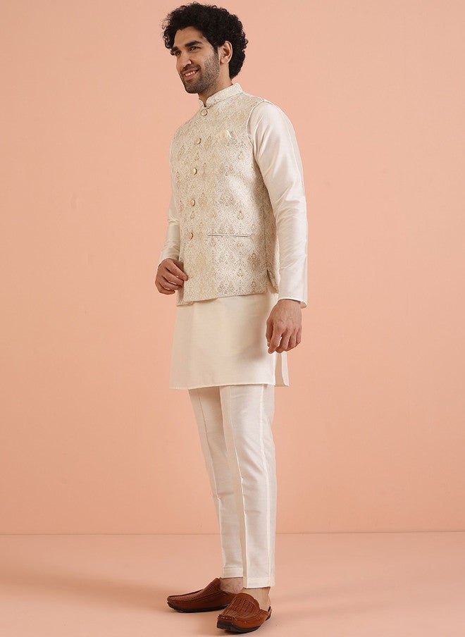 KISAH Ethnic Motif Nehru Jacket With Pocket Square - Image 5