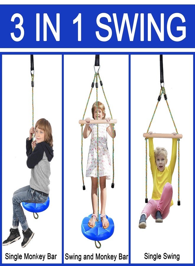 FAETKLC Disc Swing for Kids Rope Swing Adjustable Tree Swing Set Accessories with Monkey Bars 1 Carabiner 2 Added Hanging Straps 3IN1 Heavy-Duty Blue Swingset for Zipline Outdoor Backyard Playground - Image 2