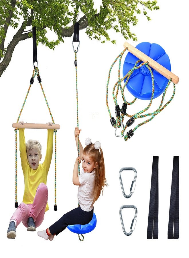 FAETKLC Disc Swing for Kids Rope Swing Adjustable Tree Swing Set Accessories with Monkey Bars 1 Carabiner 2 Added Hanging Straps 3IN1 Heavy-Duty Blue Swingset for Zipline Outdoor Backyard Playground - Image 1
