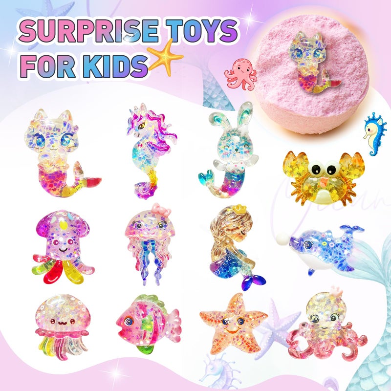 Santrela Bath Bombs for Kids with Surprise Inside, 12pcs Kids Bath Bombs with Mermaid Toys Gift Set for Girls, Shea & Coco Butter Dry Skin Moisturize, Birthday Easter Gift Spa Bath Ball Easter Baskets Stuffers - Image 4