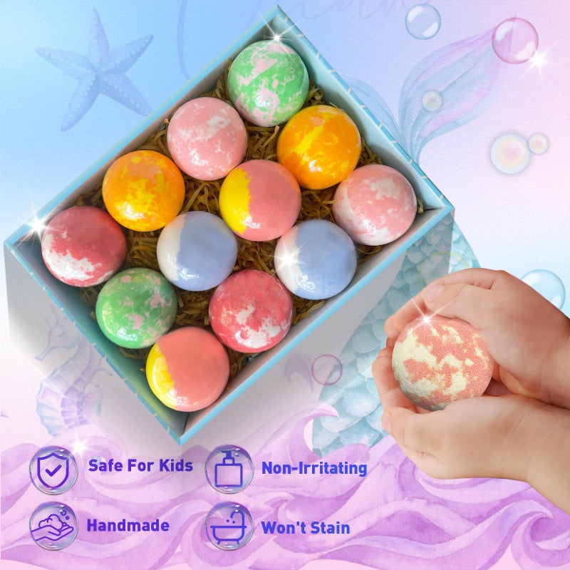Santrela Bath Bombs for Kids with Surprise Inside, 12pcs Kids Bath Bombs with Mermaid Toys Gift Set for Girls, Shea & Coco Butter Dry Skin Moisturize, Birthday Easter Gift Spa Bath Ball Easter Baskets Stuffers - Image 5