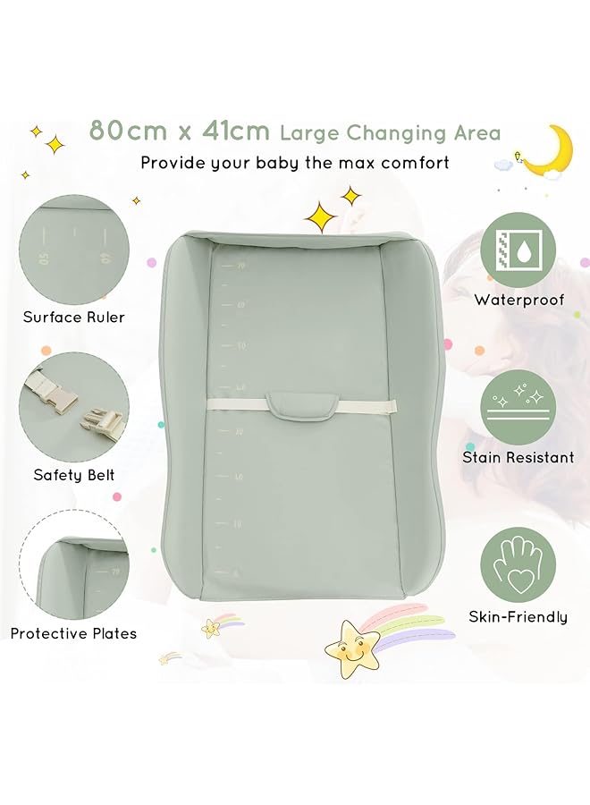 DMG TECH Baby Changing Table Folding Baby Diaper Changing Tables Adjustable Infant Care Station With Water Basin Storage Shelf 4 Wheels Newborn Massage Tables Diaper Organizer (Green) - Image 4