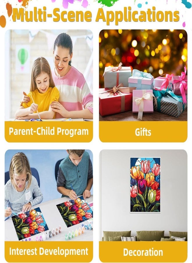 TREXEE Flower DIY Paint by Numbers Kit for Adults & Kids - Oil Paint by Numbers for Adults Beginner, Tulip Flowers Acrylic Paint by Numbers for Gift Home Wall Decor PNB (16x20 inch) - Image 4