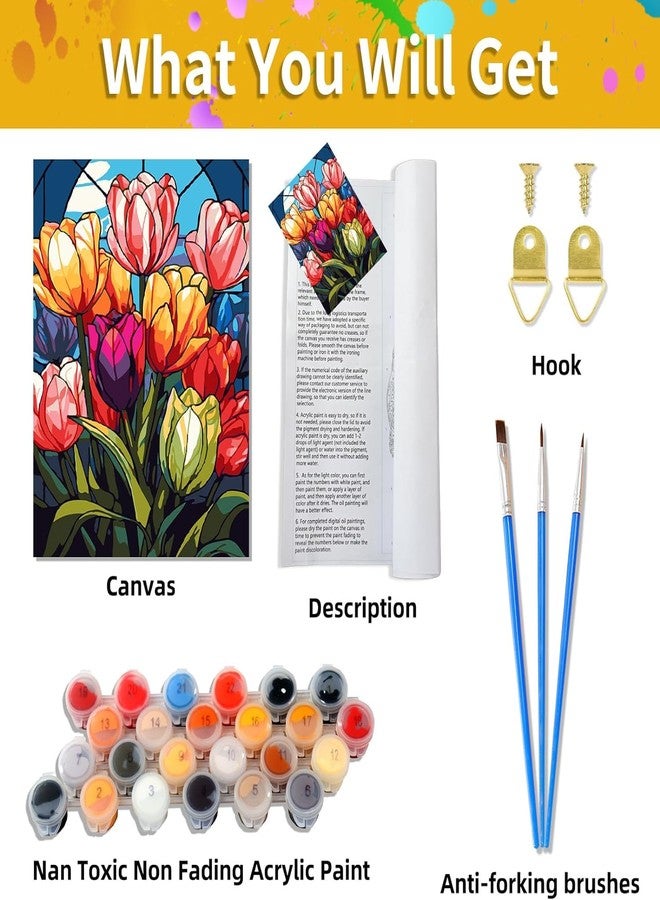 TREXEE Flower DIY Paint by Numbers Kit for Adults & Kids - Oil Paint by Numbers for Adults Beginner, Tulip Flowers Acrylic Paint by Numbers for Gift Home Wall Decor PNB (16x20 inch) - Image 5
