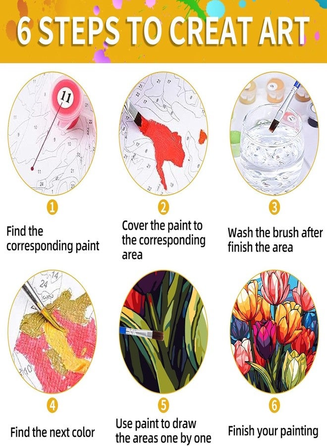 TREXEE Flower DIY Paint by Numbers Kit for Adults & Kids - Oil Paint by Numbers for Adults Beginner, Tulip Flowers Acrylic Paint by Numbers for Gift Home Wall Decor PNB (16x20 inch) - Image 3