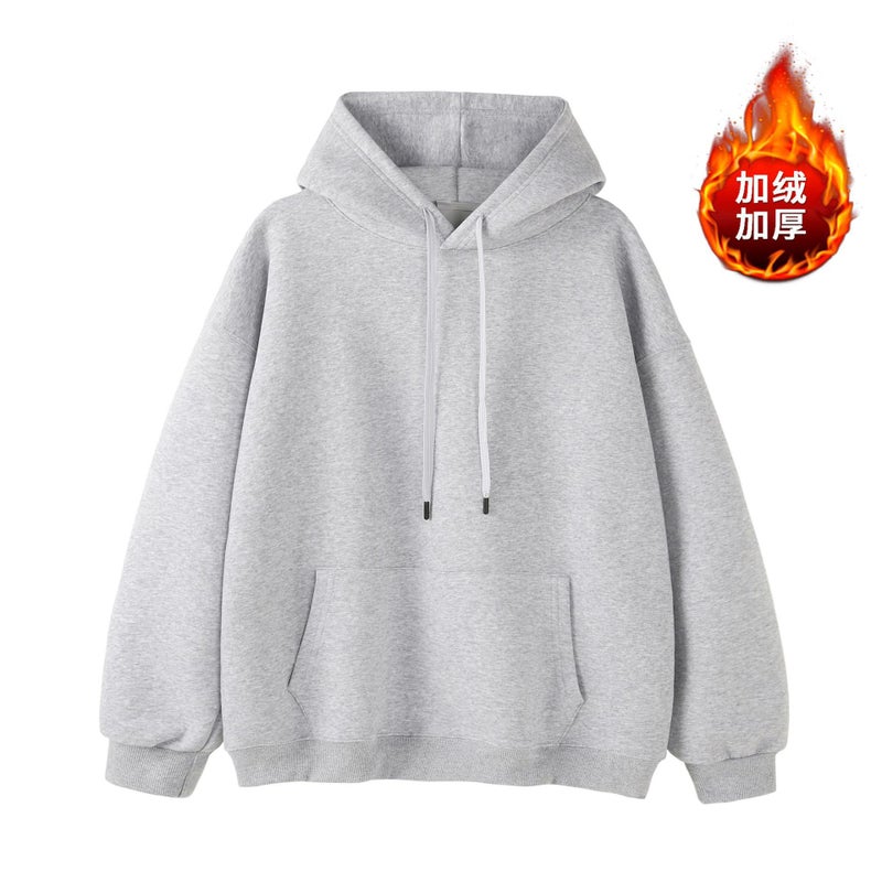 Hooded Sweat Heavy Thickened All-Match Solid Color Korean Loose Long-Sleeved Top Fashionable Sweat For Youth Fleece-Lined - Image 3