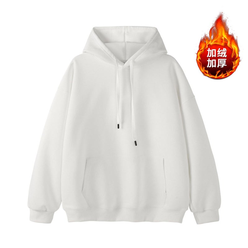 Hooded Sweat Heavy Thickened All-Match Solid Color Korean Loose Long-Sleeved Top Fashionable Sweat For Youth Fleece-Lined - Image 4