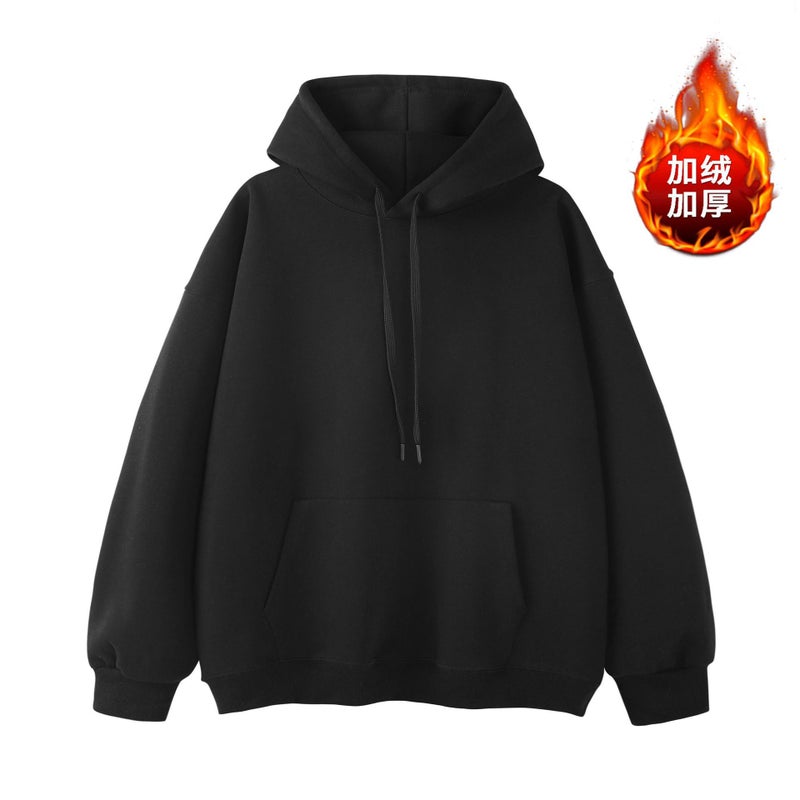 Hooded Sweat Heavy Thickened All-Match Solid Color Korean Loose Long-Sleeved Top Fashionable Sweat For Youth Fleece-Lined - Image 1
