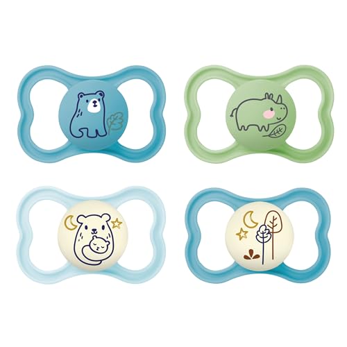 MAM Air Day Night Baby Pacifier for Sensitive Skin Glows in The Dark 16 Months Baby Boy 4 Count