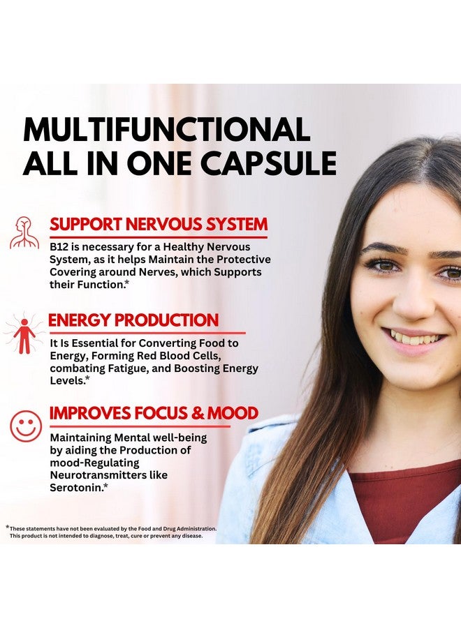 VITBOOST B12 with Hyaluronic Acid, Collagen and Folate - 25000 mcg B12 Methylcobalamin Supplement | Maximize Absorption & Energy | Gluten Free USA Made, B1, B2, B3, B6, B7 Complex - 60 Capsules - Image 5
