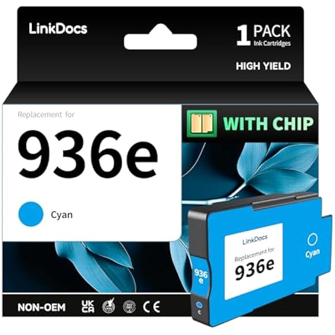 936 CYAN INK CARTRIDGE (WITH CHIP) REMANUFACTURED REPLACEMENT FOR HP 936E HIGH YIELD COMPATIBLE WITH HP OFFICEJET PRO 9120 9110 9130 9730 SERIES PRINTERS (CYAN, 1-PACK) - Image 1