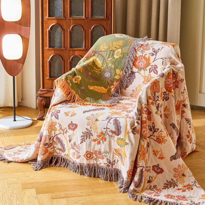 VANJOROY Boho Throw Blanket 60" x 80", 100% Organic Cotton Breathable Skin-Friendly Ultra Soft Bed Quilt Throw - Floral Rustic Decor Luxury Reversible Blanket for Sofa Couch Chair and Gift, - Image 2