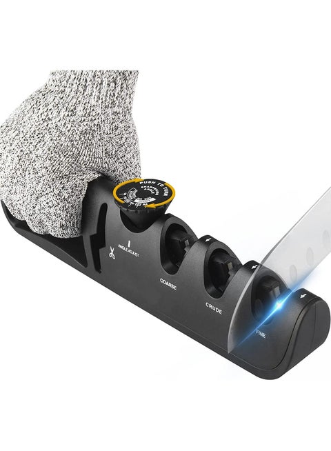 Knife Sharpener 4 in 1 Knife Sharpener, With Scissor Sharpener, 6 Steps Adjustable Knife Sharpener, Professional Blade Star, Ergonomic Knife Sharpening(Black)