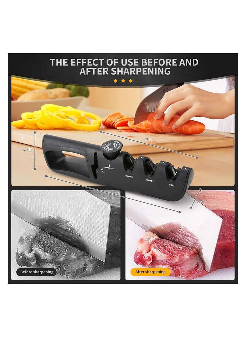 Generic - Knife Sharpener 4 in 1 Knife Sharpener, With Scissor Sharpener, 6 Steps Adjustable Knife Sharpener, Professional Blade Star, Ergonomic Knife Sharpening(Black) - Image 1