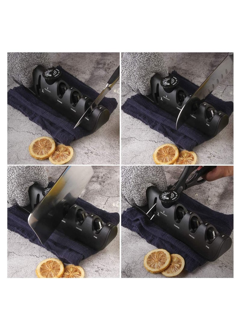 Generic - Knife Sharpener 4 in 1 Knife Sharpener, With Scissor Sharpener, 6 Steps Adjustable Knife Sharpener, Professional Blade Star, Ergonomic Knife Sharpening(Black) - Image 1