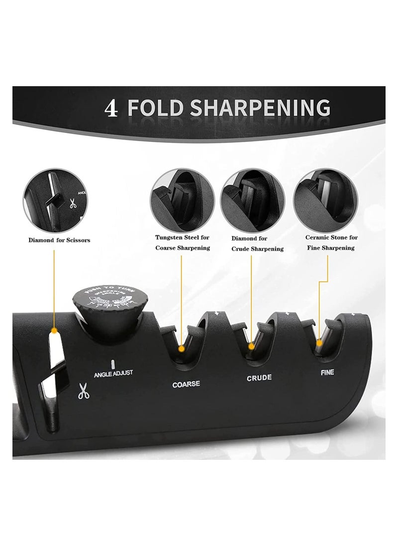 Generic - Knife Sharpener 4 in 1 Knife Sharpener, With Scissor Sharpener, 6 Steps Adjustable Knife Sharpener, Professional Blade Star, Ergonomic Knife Sharpening(Black) - Image 1