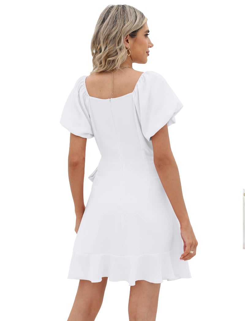 Sampeel Womens Casual Summer Dresses 2026 Puff Sleeve Cute Teen Girl Vacation Clothes Graduation White M - Image 4