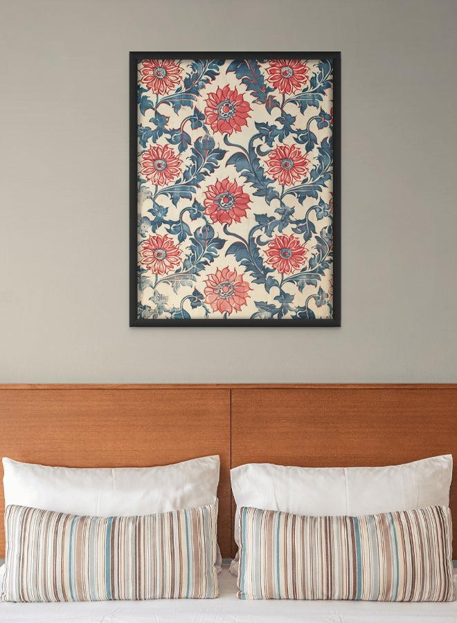 Art Decor Indian Block Printed Textile Art Red and Blue Framed Fine Art Wall Décor for Living Room Dining Room Bedroom Cultural Spaces Gifting - Image 1