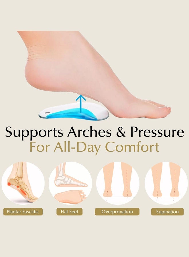 زوجان من النعال الداخلية الداعمة لقوس القدم المصنوعة من الجل، نعال سيليكونية داعمة لقوس القدم المسطحة والتهاب اللفافة الأخمصية، حشوات جل داعمة لقوس القدم، وسادات داعمة للكعب العالي للنساء والرجال - Image 5