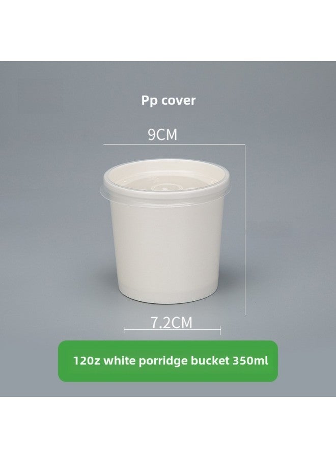 Disposable Paper Bowl Meal Box Kraft Paper Soup Bucket Round Bucking Box Without Lid Take-away Box Bucking Bowl Soup Bowl Porridge Cup-Color:12 Oz White Porridge Bucket + Pp Lid - Image 1