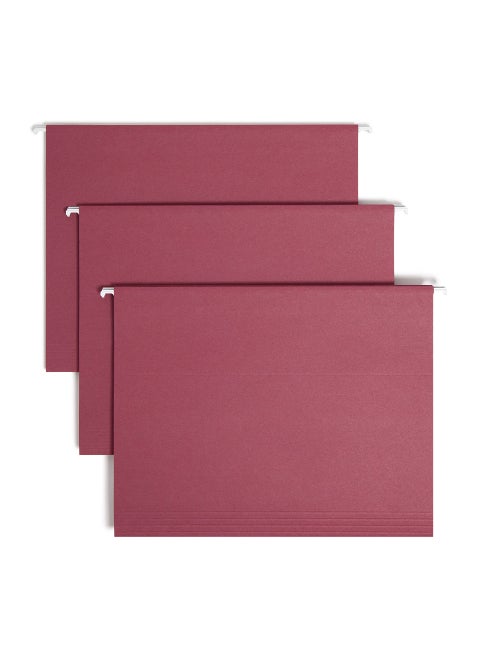 Smead Colored Hanging File Folder with Tab, 1/5-Cut Adjustable Tab, Letter Size, Maroon, 25 per Box (64073) (Pack of 1)