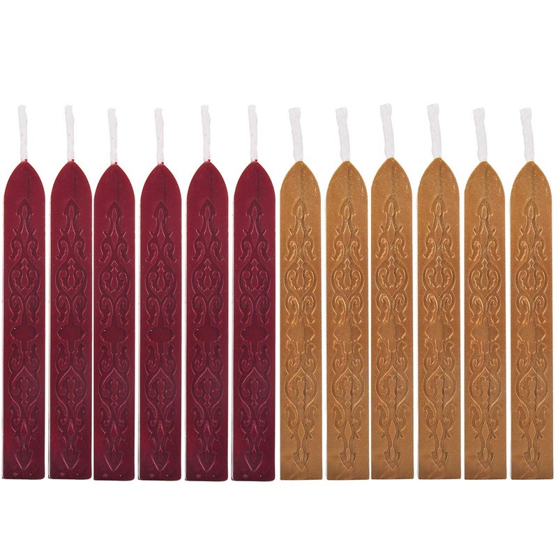 Yoption 12 Pcs Sealing Wax Sticks with Wicks Antique Wine Red Dark Gold Totem Fire Manuscript Seal Wax for Wax Seal Stamp