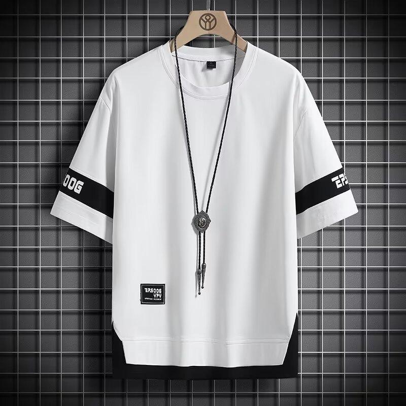 Summer Fake Two-Piece Short-Sleeved T-Shirt College Men'S Trendy Brand Loose Plus Size Half-Sleeved Top All-Match Casual Half-Sleeved Top - Image 4
