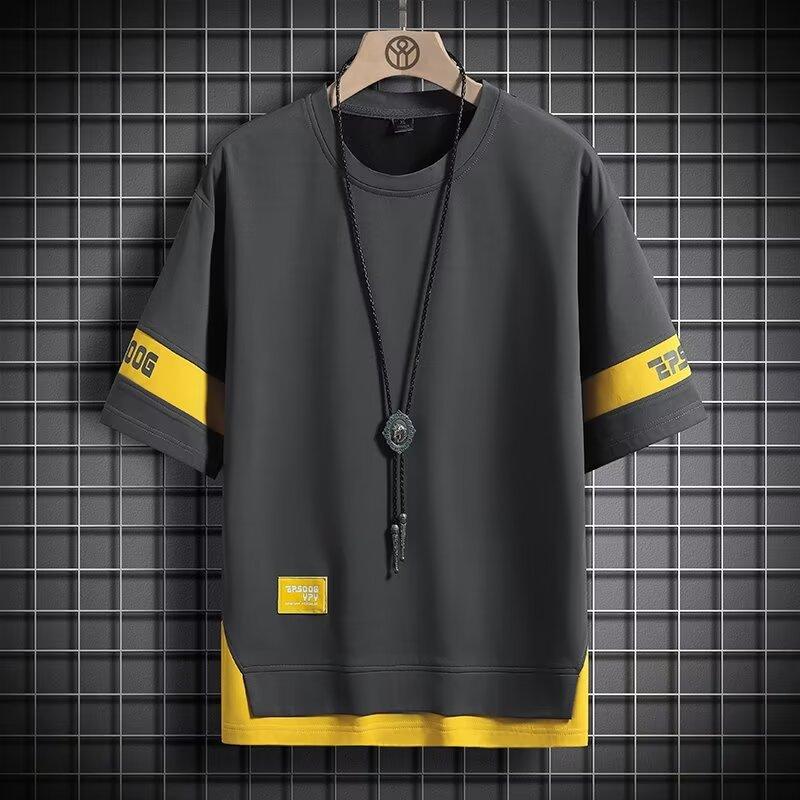 Summer Fake Two-Piece Short-Sleeved T-Shirt College Men'S Trendy Brand Loose Plus Size Half-Sleeved Top All-Match Casual Half-Sleeved Top - Image 2