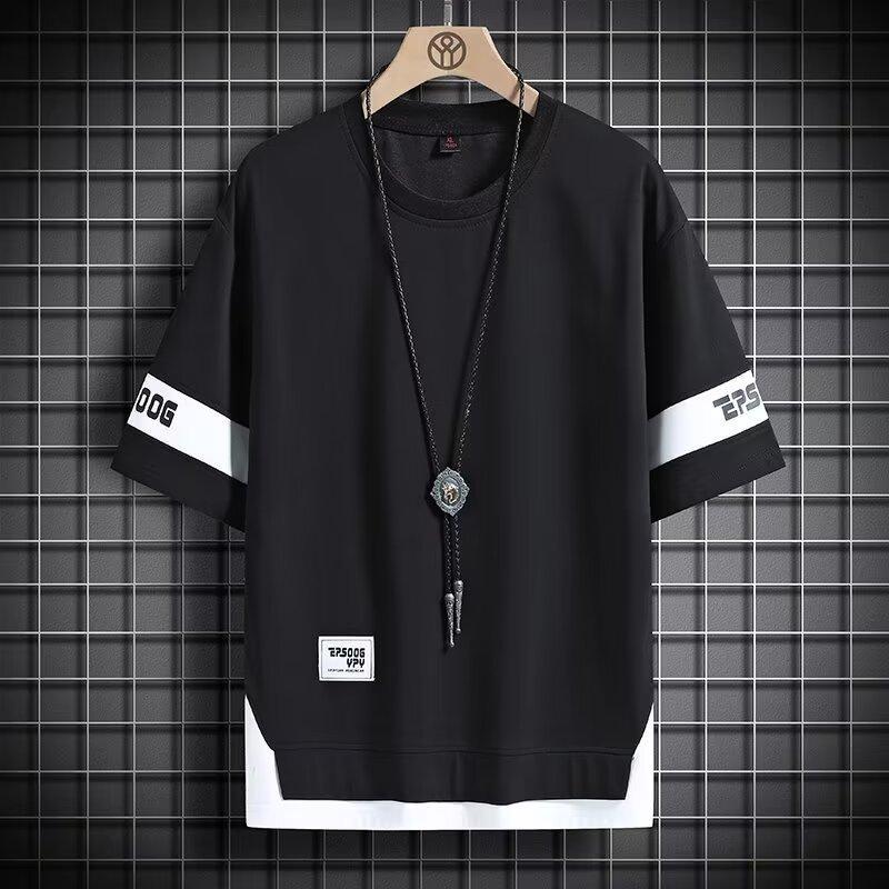 Summer Fake Two-Piece Short-Sleeved T-Shirt College Men'S Trendy Brand Loose Plus Size Half-Sleeved Top All-Match Casual Half-Sleeved Top - Image 5