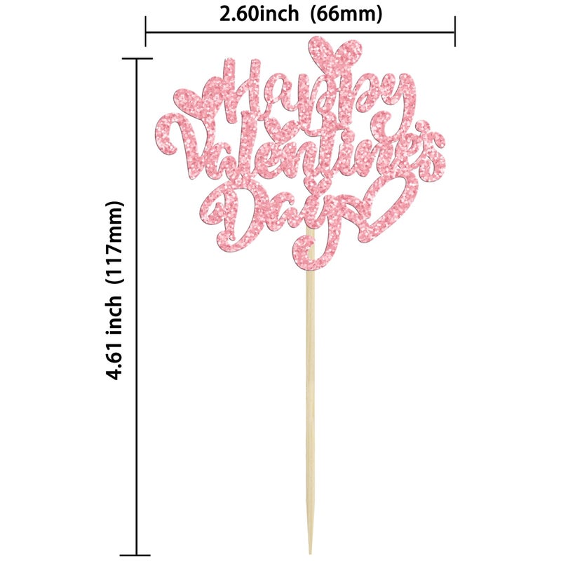 Ephlyn 24Pcs Happy Valentine's Day Cupcake Toppers Glitter Heart Cupcake Pick Decorations Valentine Cupcake Topper for Happy Valentine's Day Birthday Party Cake Decorations Supplies Pink - Image 2