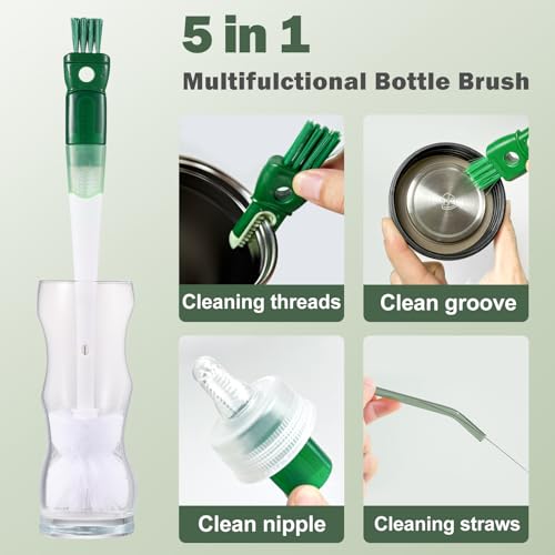 XYFuuee 5 Pack Bottle Brush Set, 5 in 1 Water Bottle Cleaning Brush, Long Handle Narrow Wine Cup Cleaner, 3 Straw Brushes for Stanley, Travel Nipple Lid Gap Detail Washer Brush - Image 2