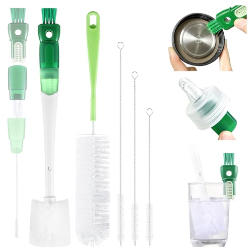 XYFuuee 5 Pack Bottle Brush Set, 5 in 1 Water Bottle Cleaning Brush, Long Handle Narrow Wine Cup Cleaner, 3 Straw Brushes for Stanley, Travel Nipple Lid Gap Detail Washer Brush - Image 1