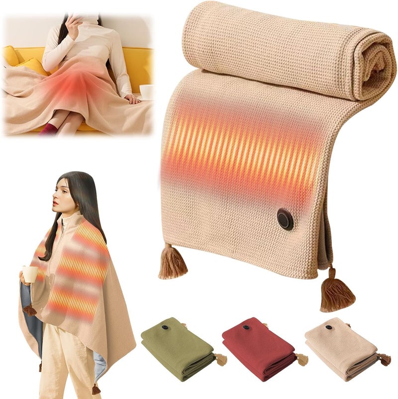 SCIENISH Portable Heated Shawl, USB Heated Wraps Blanket with 3 Heating Levels, Wireless Wearable Electric Heating Blanket for Women Men, Fast Heating,Electric Blanket Shaw (Apricot) - Image 1