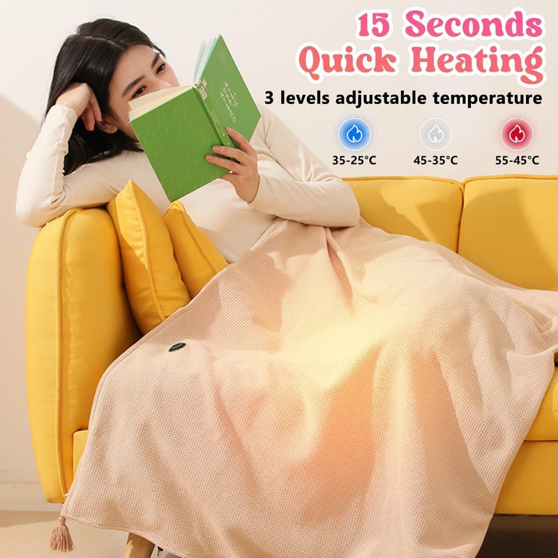 SCIENISH Portable Heated Shawl, USB Heated Wraps Blanket with 3 Heating Levels, Wireless Wearable Electric Heating Blanket for Women Men, Fast Heating,Electric Blanket Shaw (Apricot) - Image 5