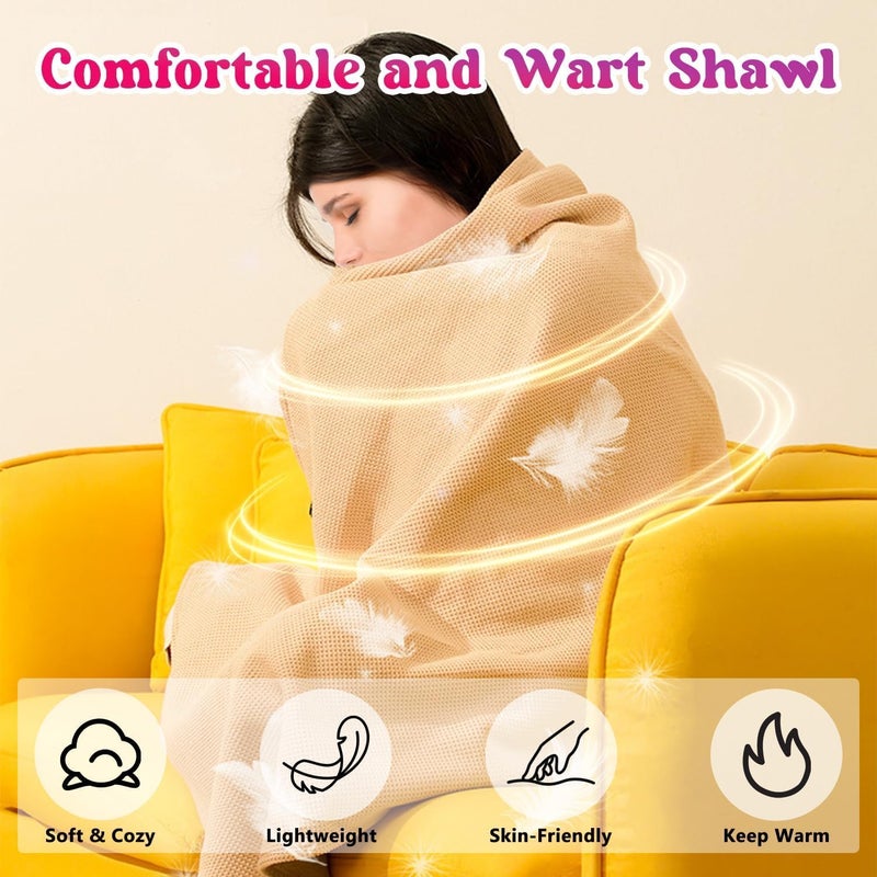 SCIENISH Portable Heated Shawl, USB Heated Wraps Blanket with 3 Heating Levels, Wireless Wearable Electric Heating Blanket for Women Men, Fast Heating,Electric Blanket Shaw (Apricot) - Image 4
