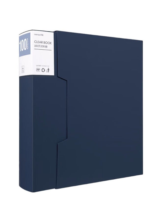 Tianse A4/100-Page Large Capacity Document Folder With Insert Pages, Thickened With Cover, Loose-Leaf Organizer, File Box, Exam Paper Storage Loose-Leaf Folder, Ts-20010, Deep Blue - Image 1