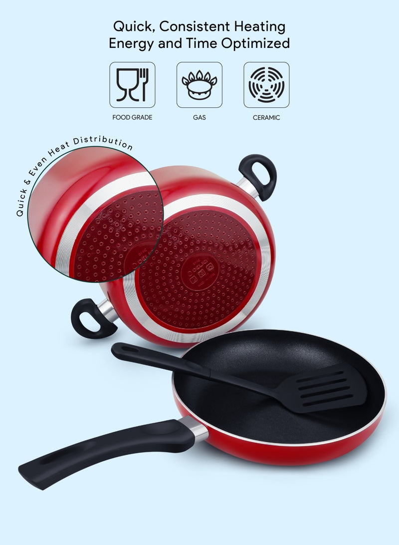 DELICI 12 Piece Nonstick Cookware Set With Glass Lids And 3 Nylon Spatula, PFOA Free-High Temperature Resistant Exterior Coating - Casserole in 1x30cm and 1x24cm, Kadai pan 1x24cm, 1x24cm Frypan, 1x18cm Milkpan, Nylon Spatulas and Lid - ACS12M  - Image 3