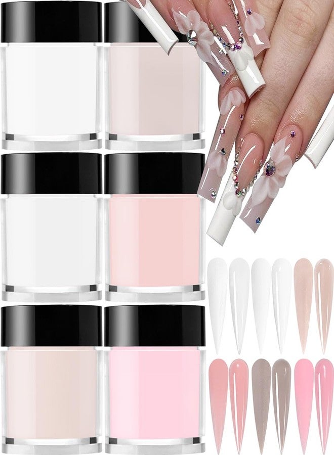 Bellecrey 6Colors/Set Acrylic Powder Glitters Professional Carving Nail Polymer Tip Extension French Pink White Clear Adhesive Rhinestone Nail Art Supplies 3D Tips Sculpting Crystal Nail Dipping - Image 2