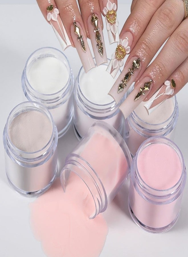 Bellecrey 6Colors/Set Acrylic Powder Glitters Professional Carving Nail Polymer Tip Extension French Pink White Clear Adhesive Rhinestone Nail Art Supplies 3D Tips Sculpting Crystal Nail Dipping - Image 4