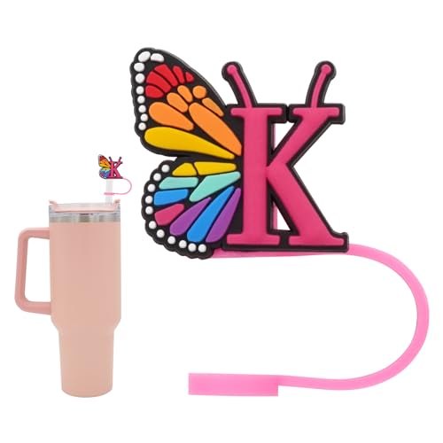 FadAcc Silicone Straw Cover for Stanley Cup Initial Letter Straw Cover Beautiful Butterfly Style Compatible with Stanley 4030 Oz Tumbler